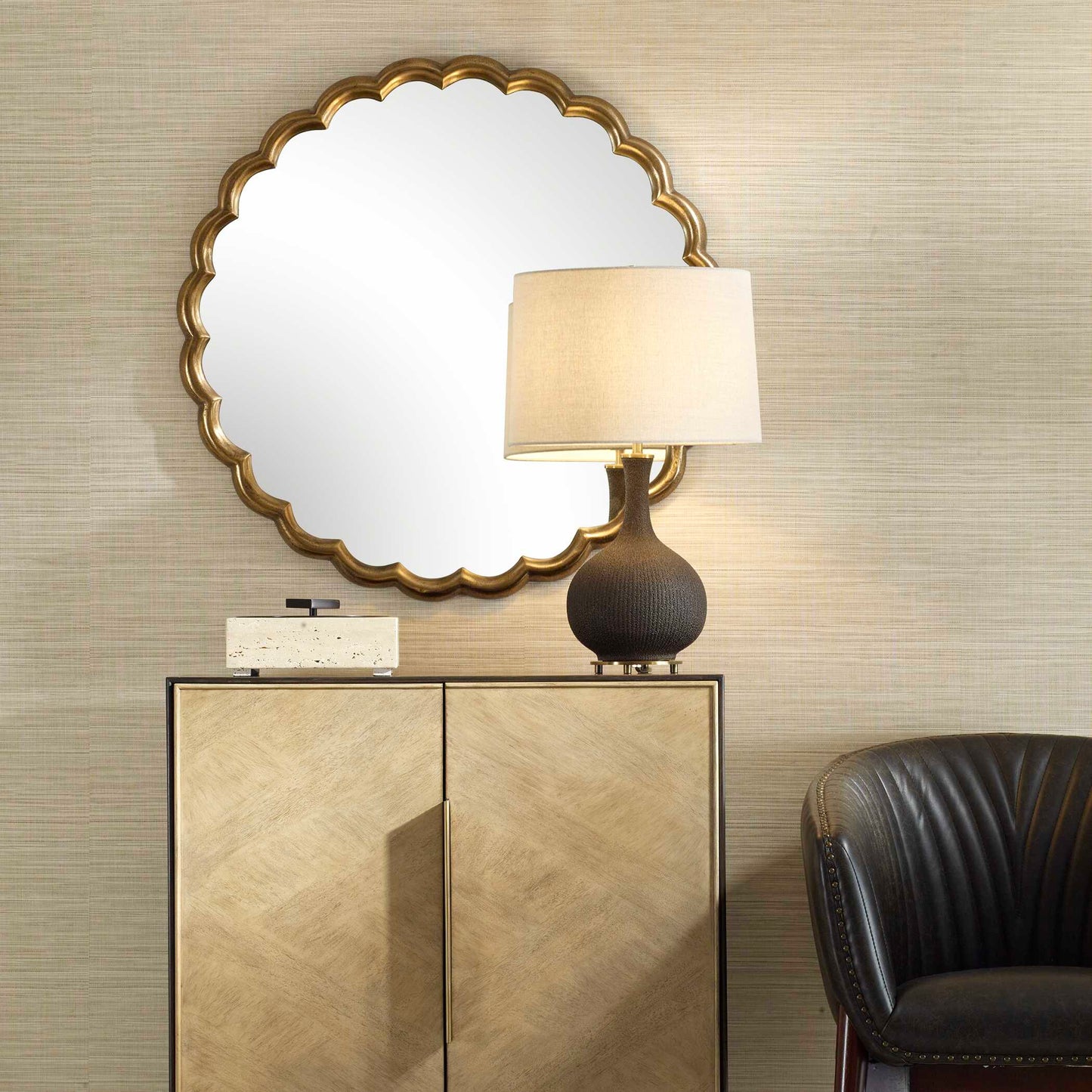 Cerrito Antique Brass Round Mirror