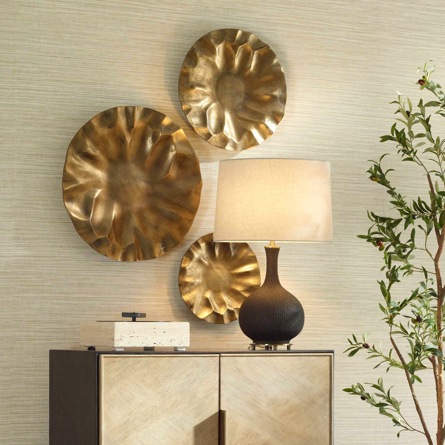 Peonia Outdoor Gold Wall Art Set/3