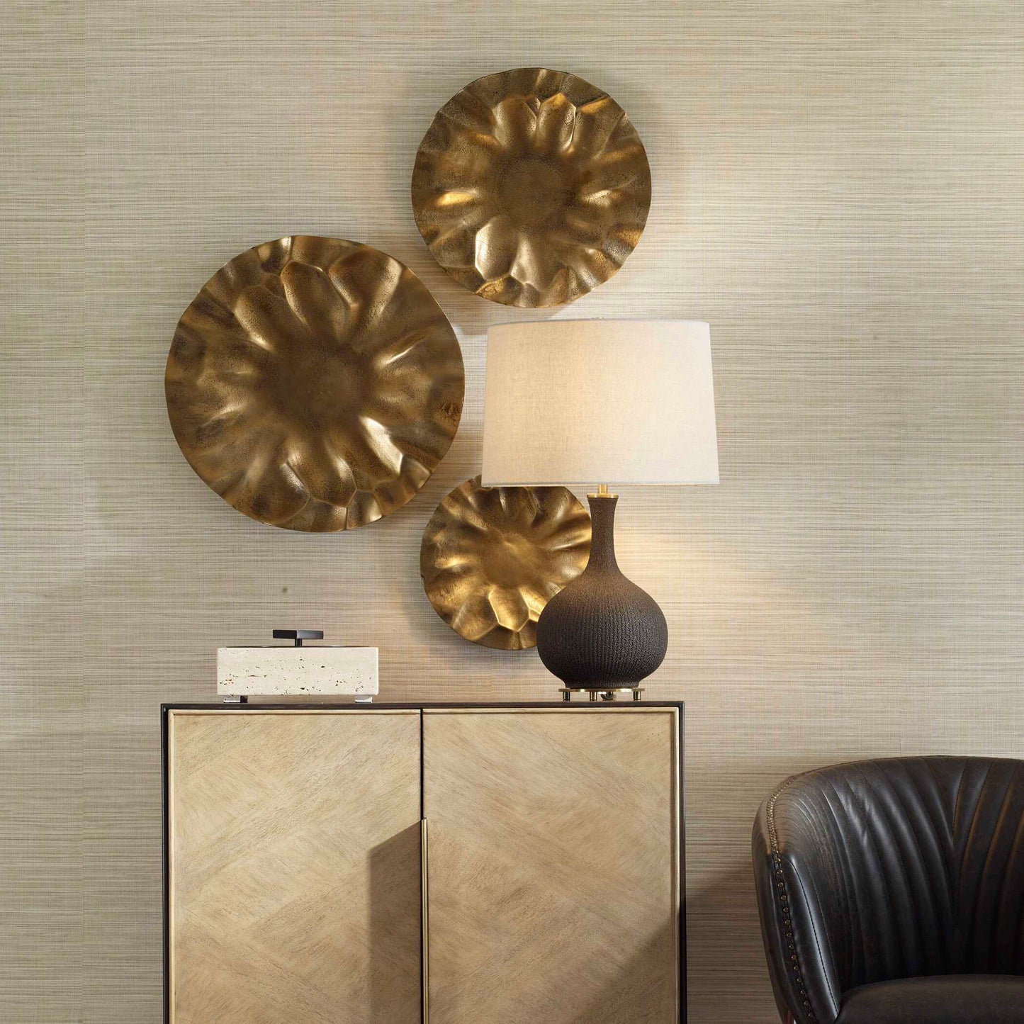 Peonia Outdoor Gold Wall Art Set/3