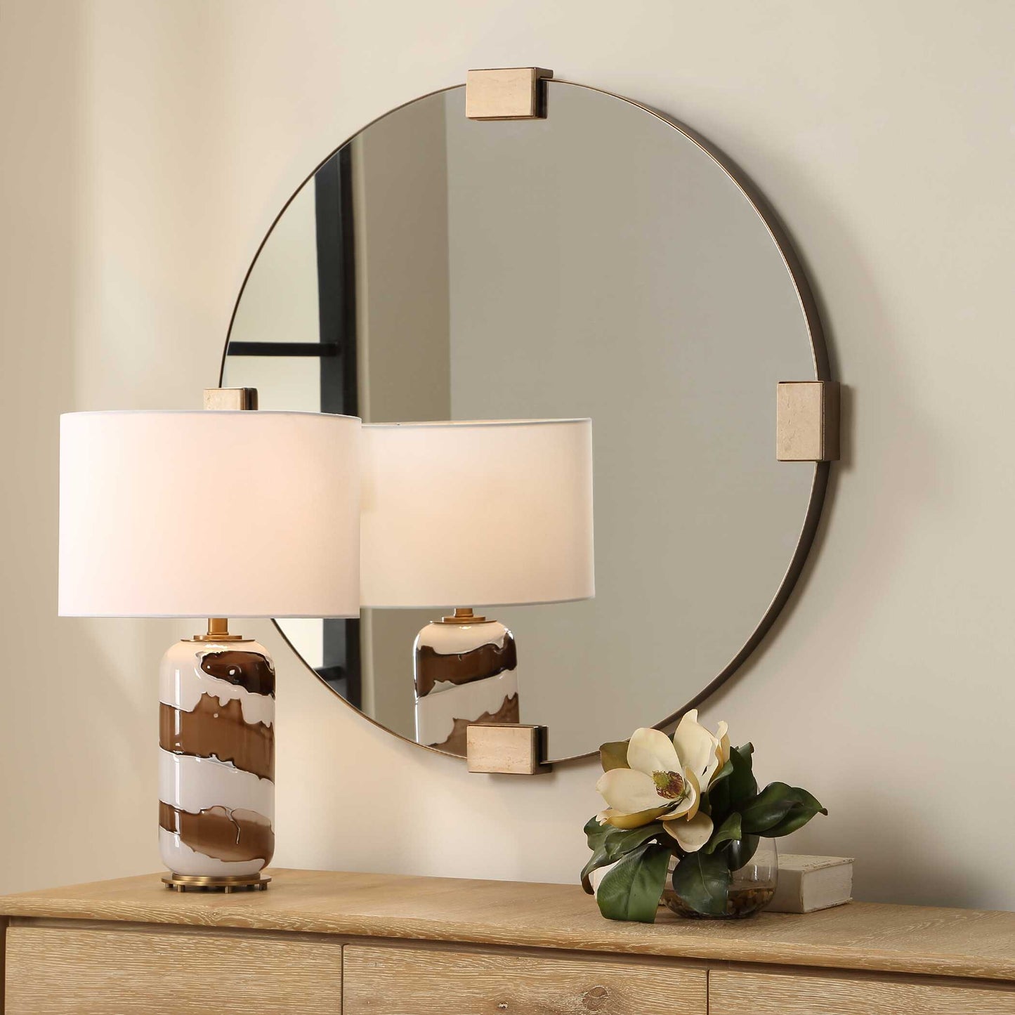 Russo Travertine Round Mirror