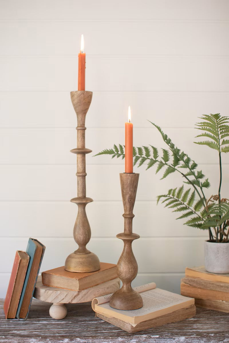 Mango Wood Candle Stands - Set of 2