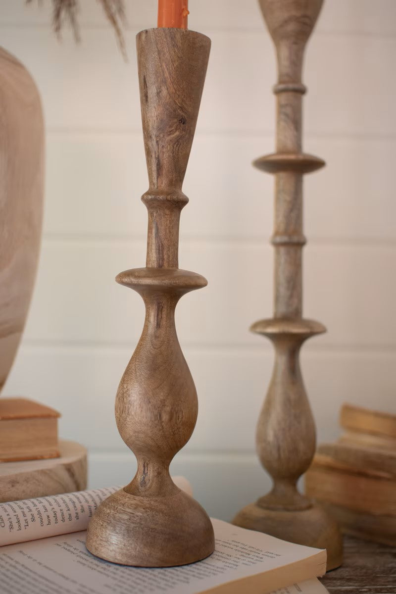 Mango Wood Candle Stands - Set of 2