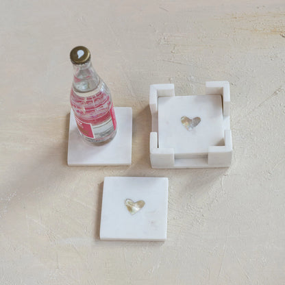 Marble Coasters with Mother of Pearl Inlay - Set of 4