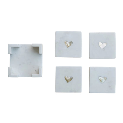 Marble Coasters with Mother of Pearl Inlay - Set of 4