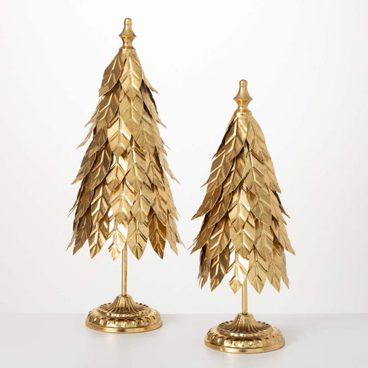 Metal Gold Leaf Christmas Trees - Set of 2