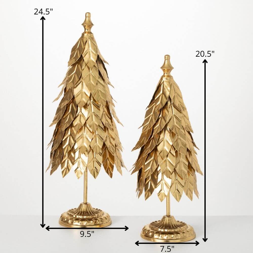 Metal Gold Leaf Christmas Trees - Set of 2