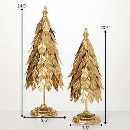 Metal Gold Leaf Christmas Trees - Set of 2