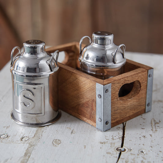 Milk Can Salt & Pepper Shakers with Caddy