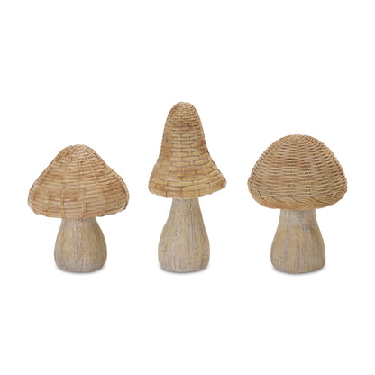 Wicker Mushroom Decor - Set of 3