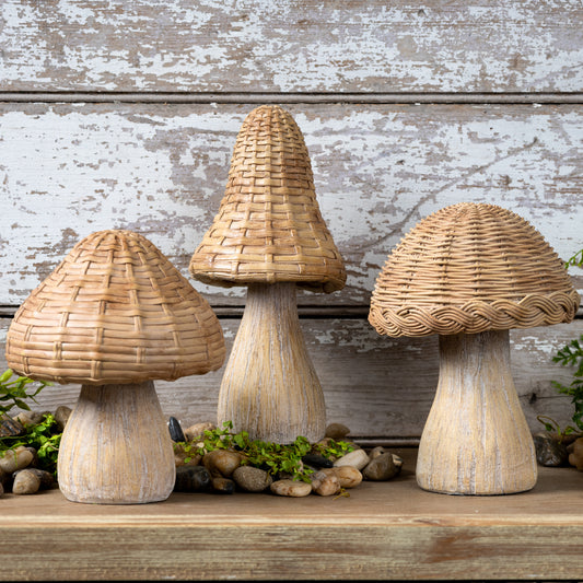 Wicker Mushroom Decor - Set of 3