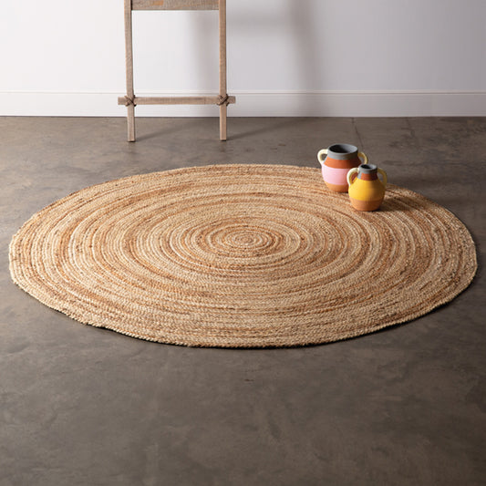 Natural and Ivory Swirl Jute Rug - 5' Diameter