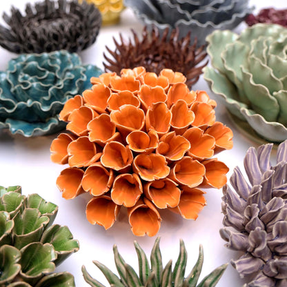 Orange Sea Polyp Ceramic Wall Flower