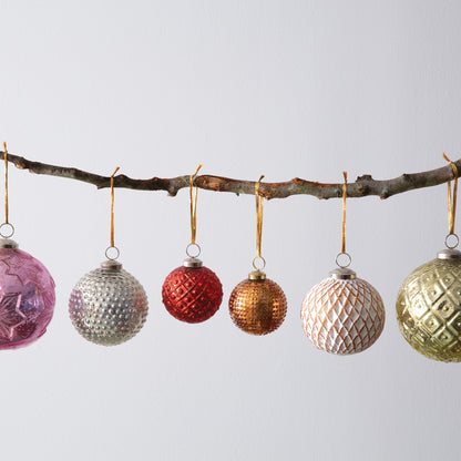 Diamond Pattern Gold Mercury Glass Ornament - Set of 4