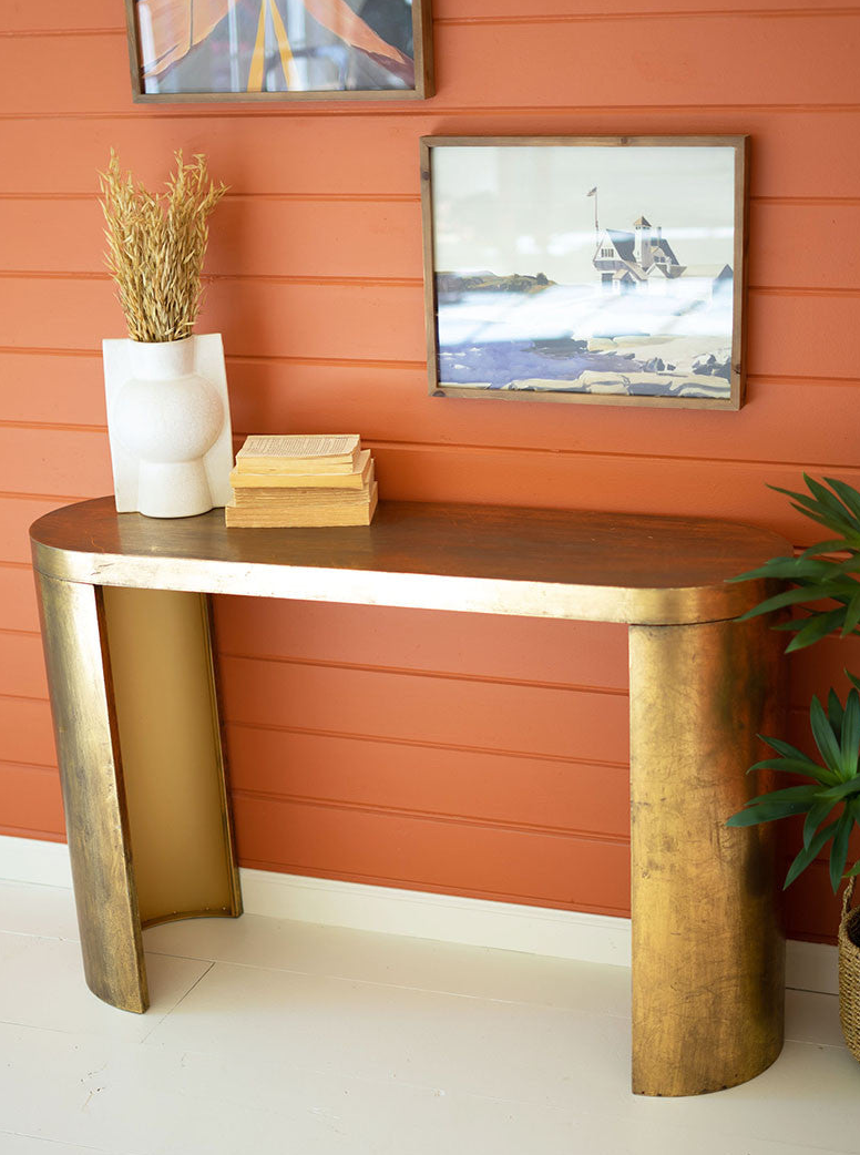 Oval Antique Brass Console Table