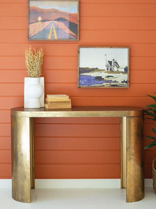 Oval Antique Brass Console Table