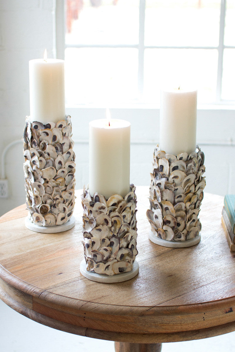 Oyster Shell Pillar Candle Holders - Set of 3