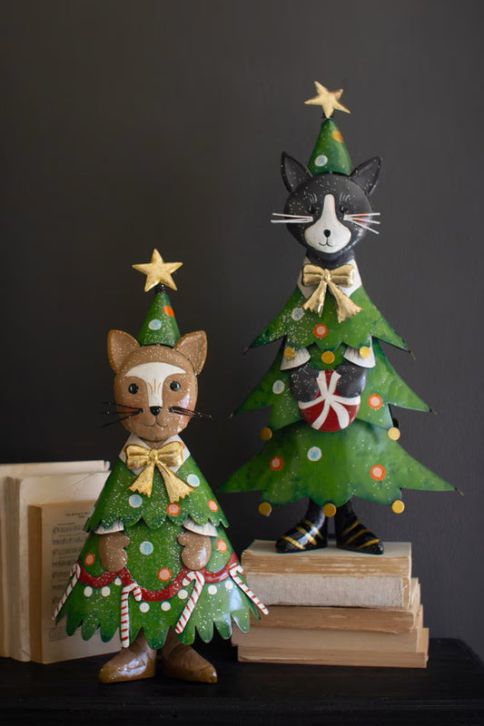 Painted Metal Cat Christmas Trees - Set of 2