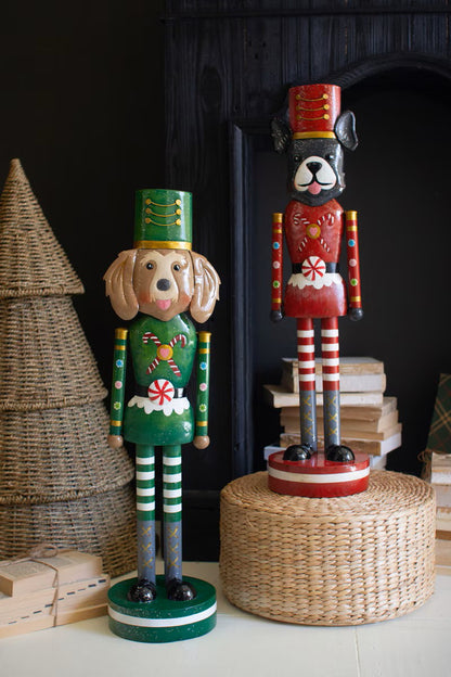 Painted Metal Christmas Dog Nutcrackers - Set of 2