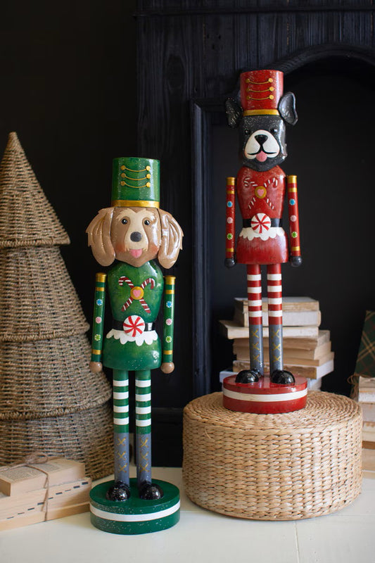 Painted Metal Christmas Dog Nutcrackers - Set of 2