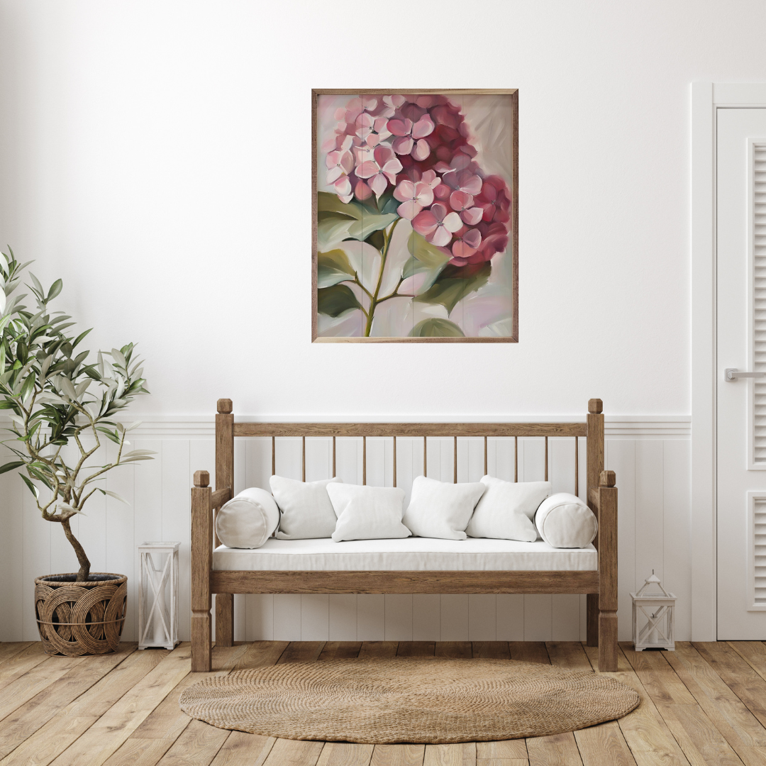 Pink Hydrangea Wooden Art