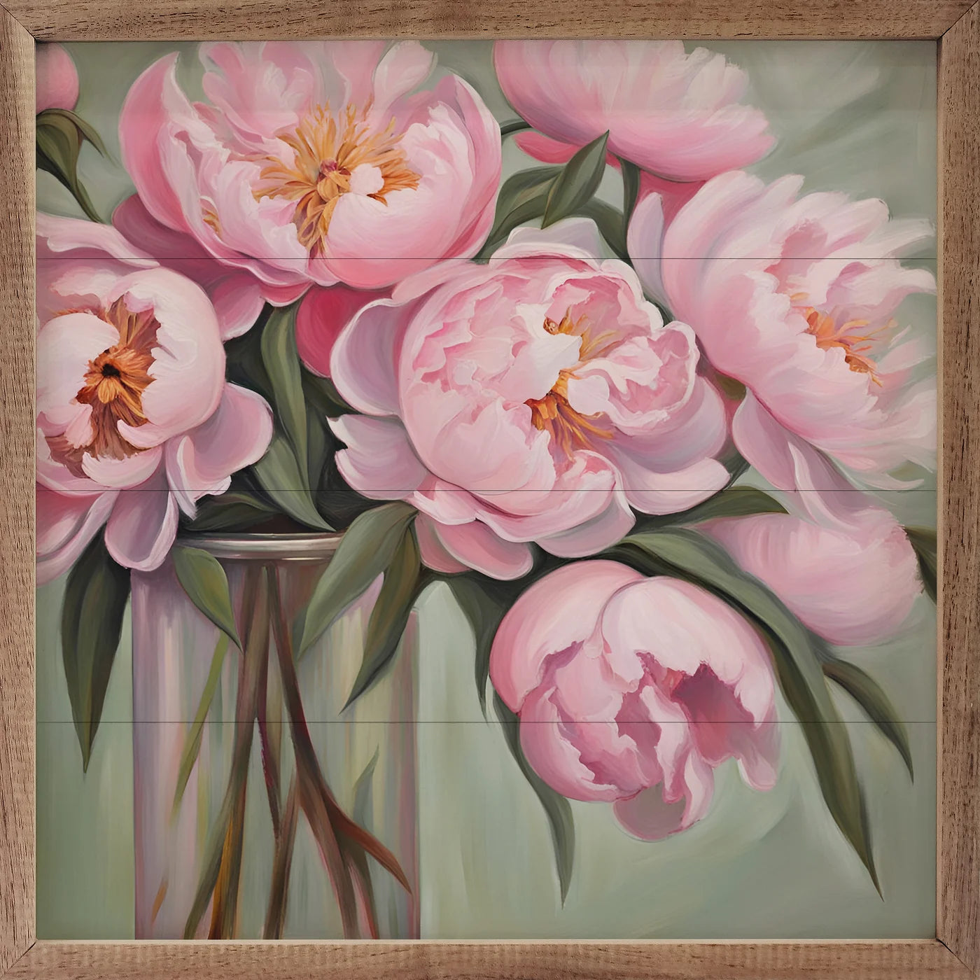 Pink Peony Bouquet Wooden Art