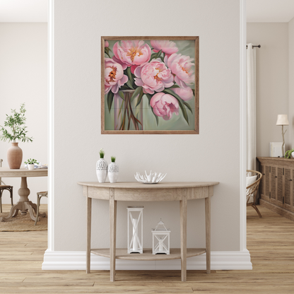 Pink Peony Bouquet Wooden Art