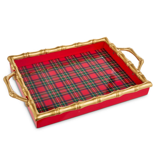 Plaid Gold Bamboo Tray - 20in