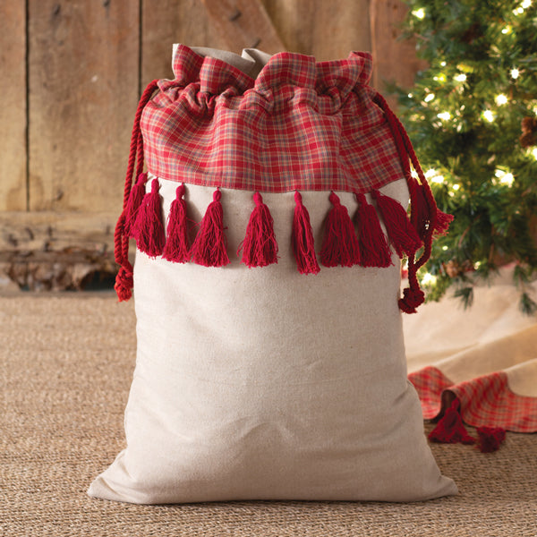 Plaid and Tassels Gift Sack