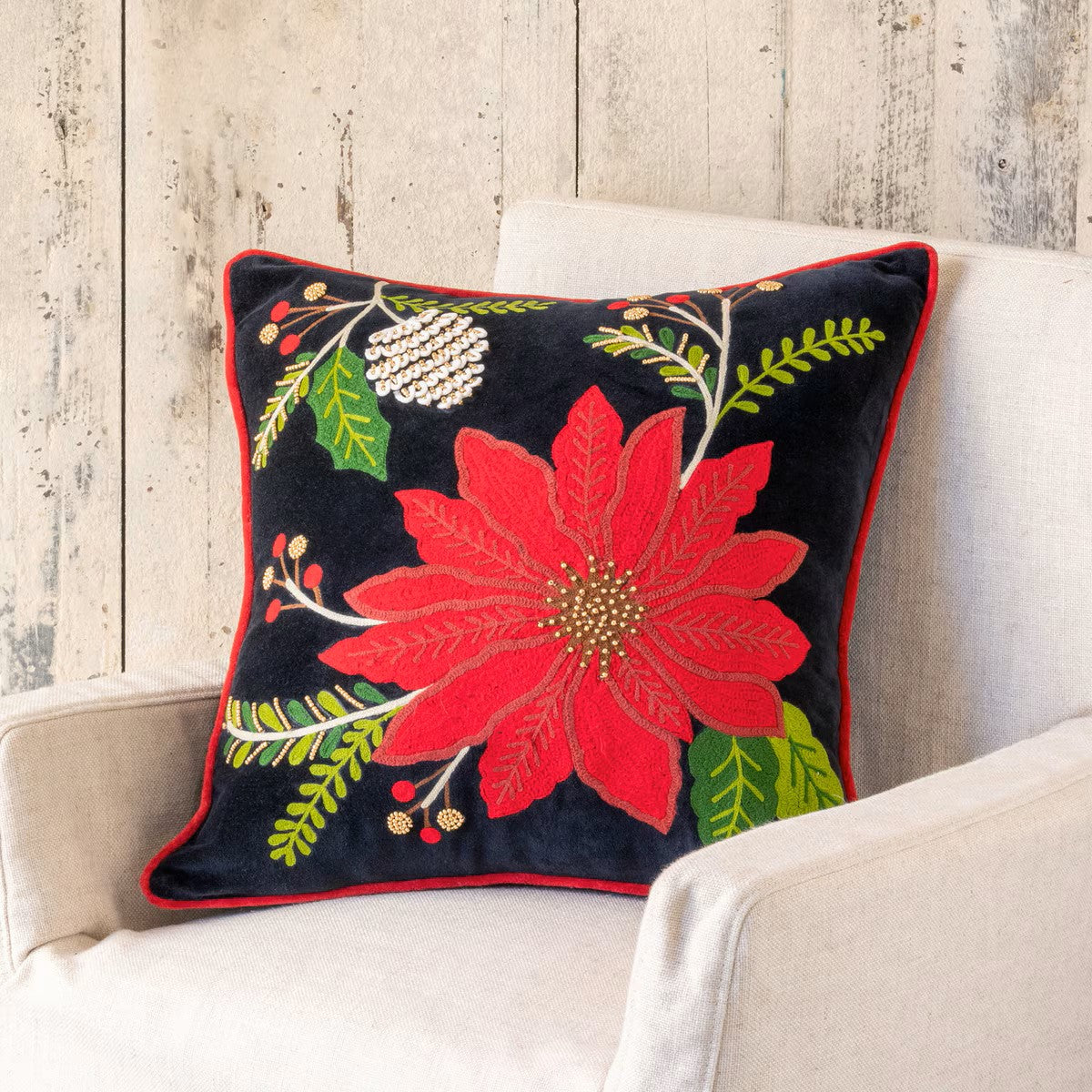 Poinsettia Pillow on Chair