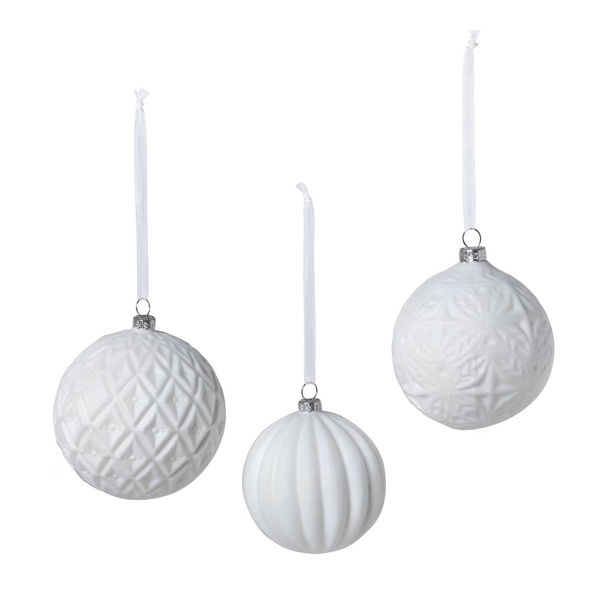 Quilted Pattern Matte White Ornament Balls