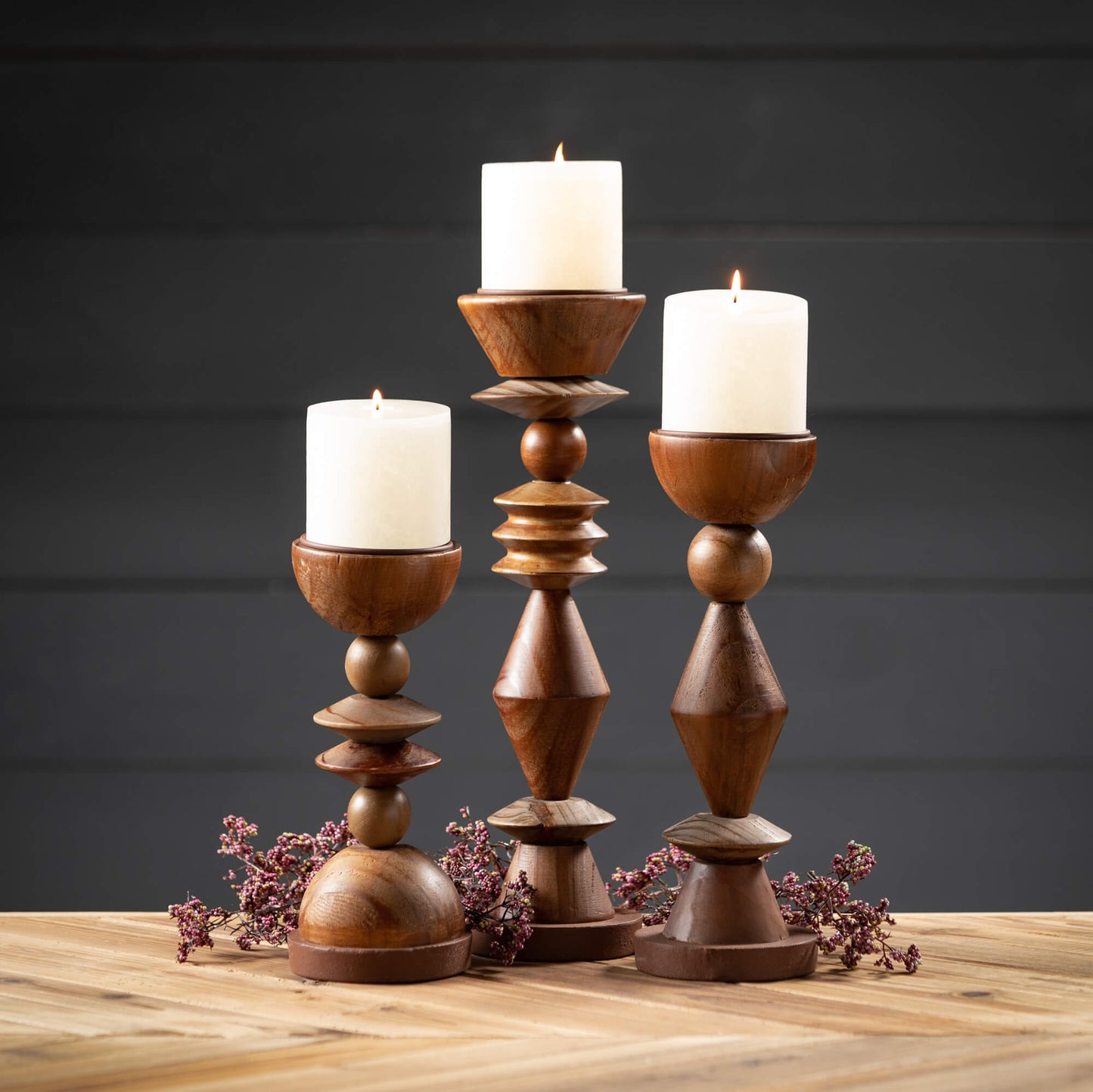 Retro Wooden Candlestick Set