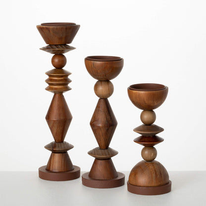 Retro Wooden Candlestick Set