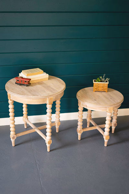 Round Wooden Side Table Set