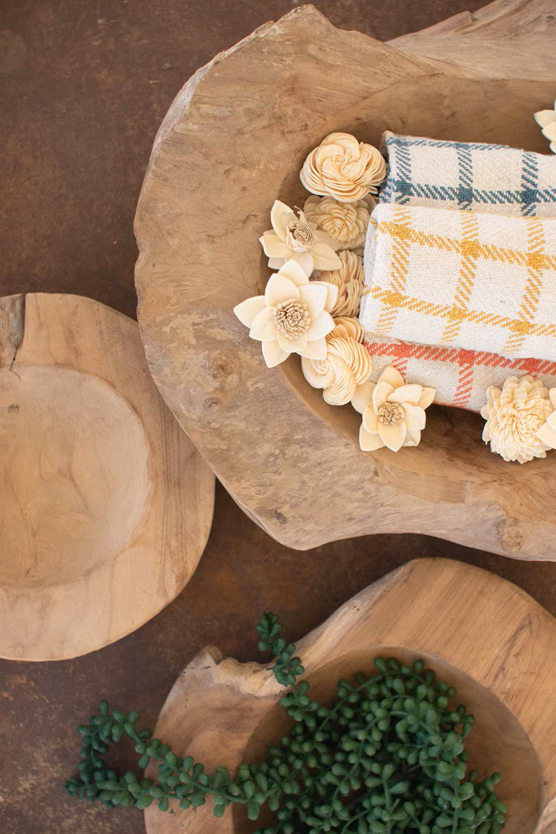 Rustic Teak Bowls Displayed