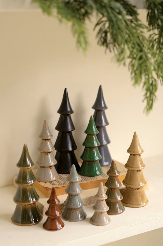 Set of 10 Ceramic Christmas Trees