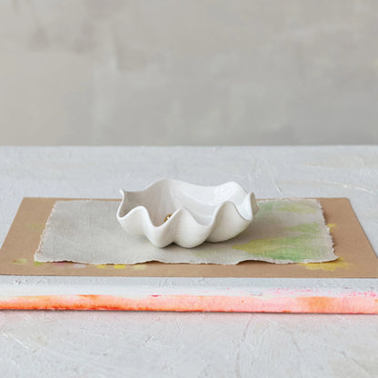 Stoneware Clam Shell Dish w/ Faux Pearl