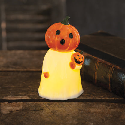 Surprised Pumpkin Ghost Figurine - Lights Up!