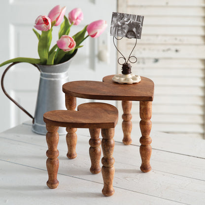 Tabletop Heart Stools - Natural Wood