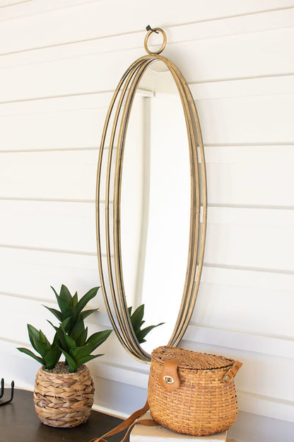 Antique Brass Oval Mirror
