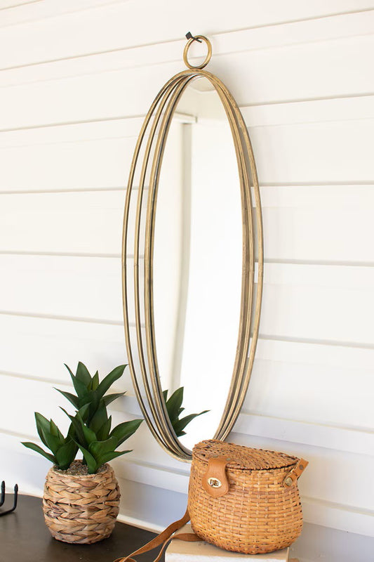 Antique Brass Oval Mirror