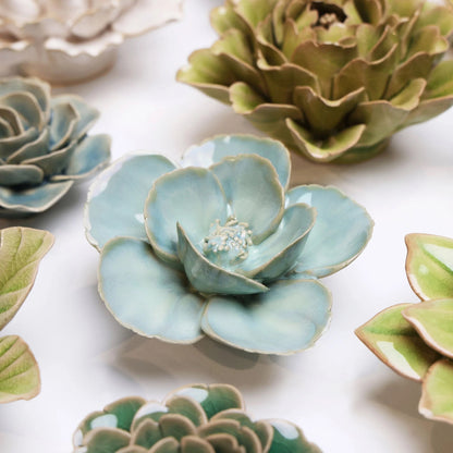 Teal Lotus Ceramic Wall Flower