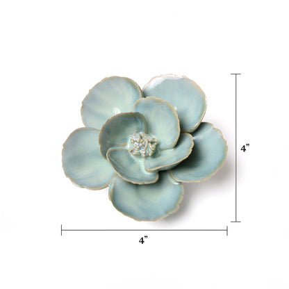 Teal Lotus Ceramic Wall Flower