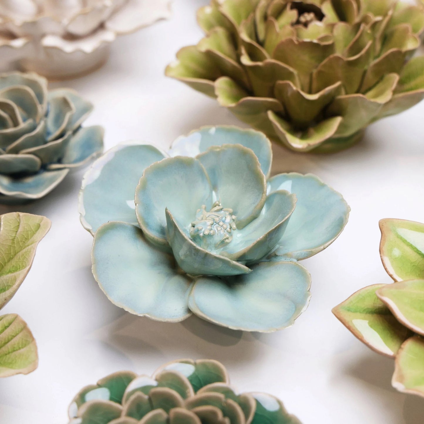 Milk Teal Poppy Ceramic Flower