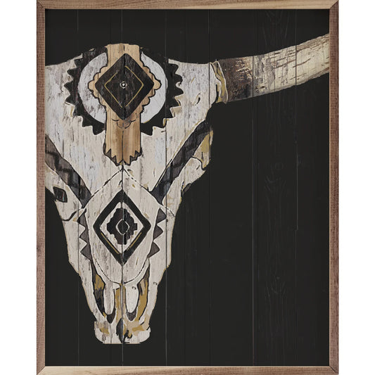 Tribal Longhorn Skull Wooden Art