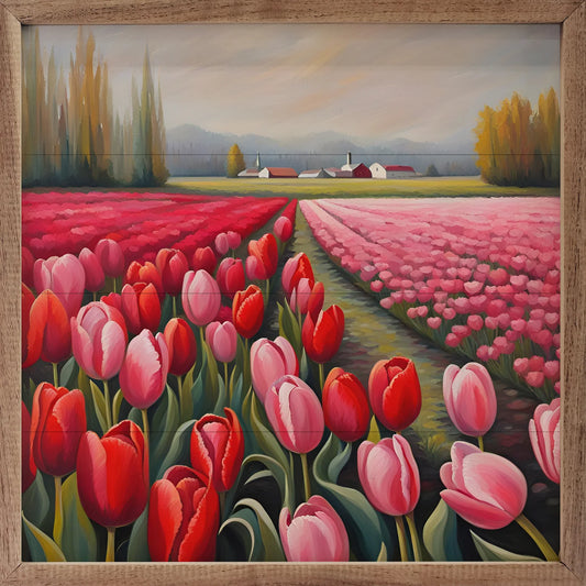 Tulip Field Wooden Art