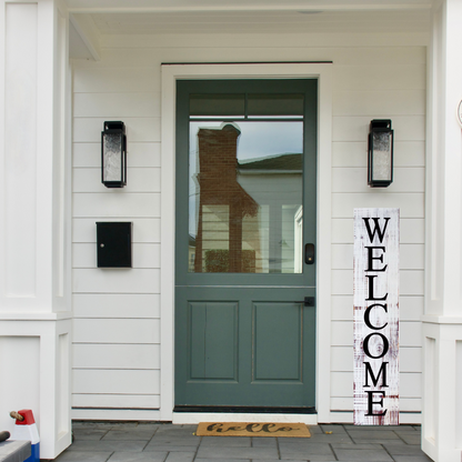 White-washed Welcome Porch Leaner