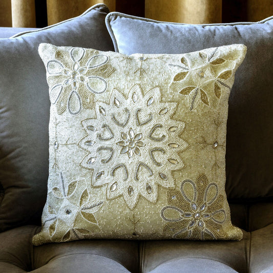 White Frost Beaded Pillow