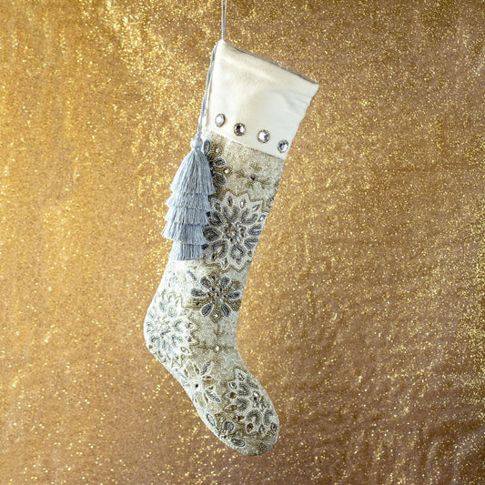 White Frost Beaded Stocking