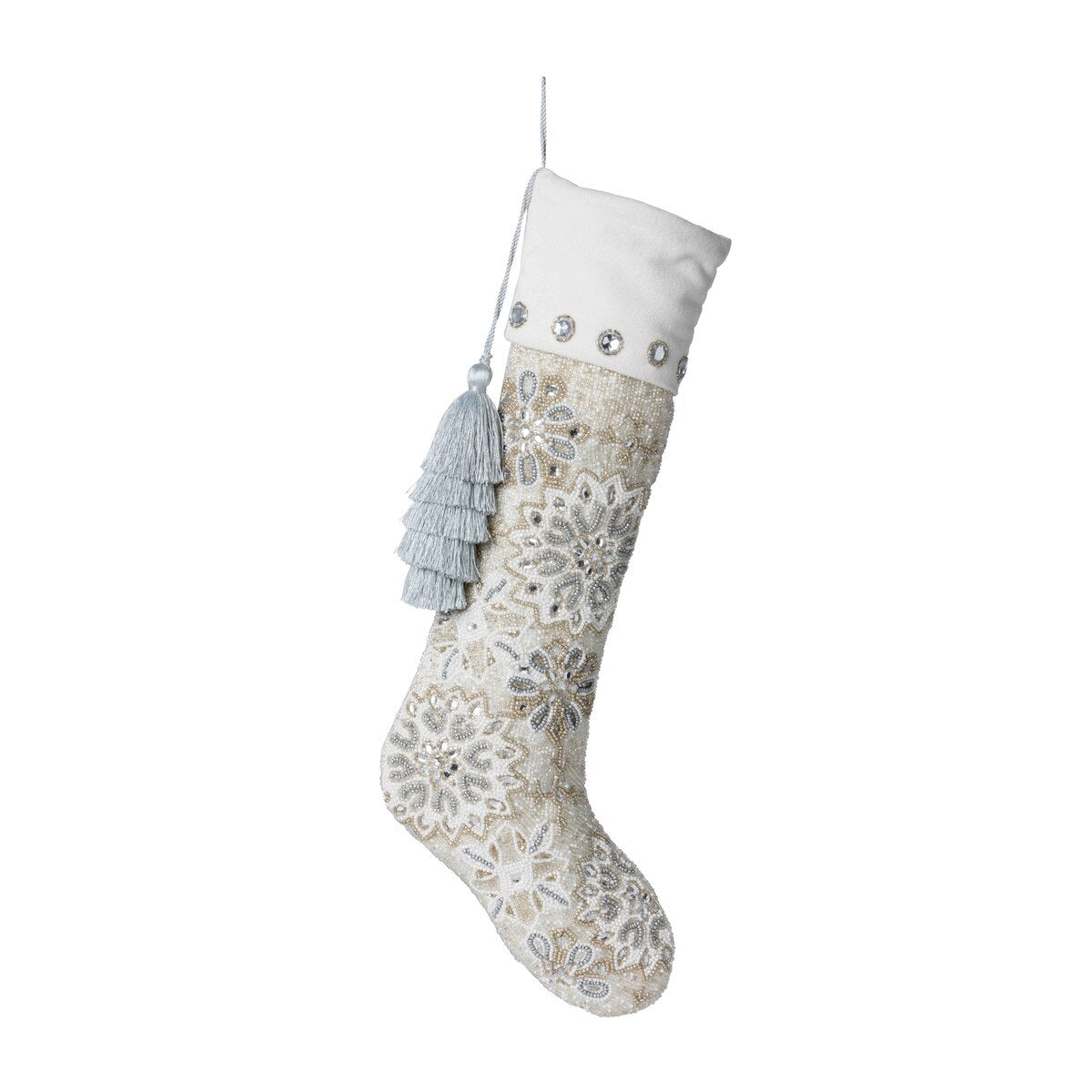 White Frost Beaded Stocking Front