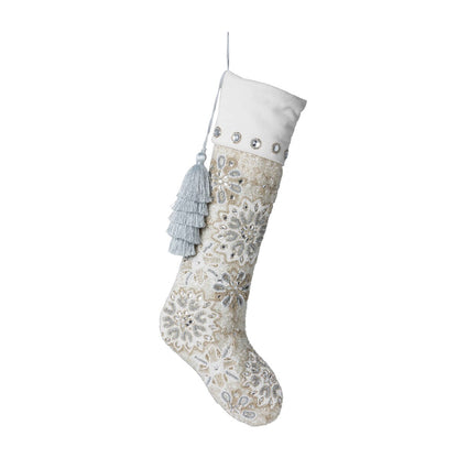 White Frost Beaded Stocking Front